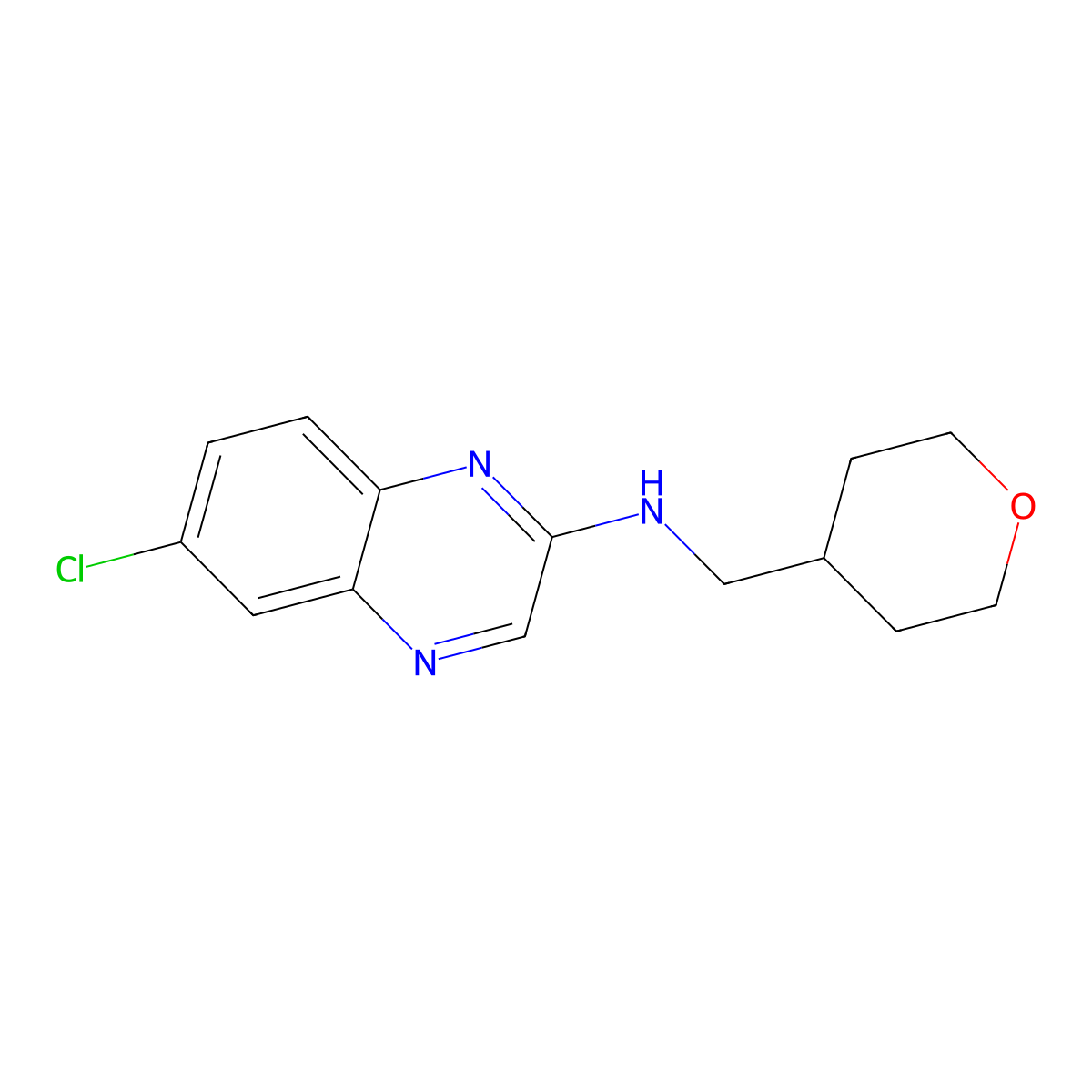 6-chloro-N-[(oxan-4-yl)methyl]quinoxalin-2-amine molecular structure, CAS 2391240-74-5