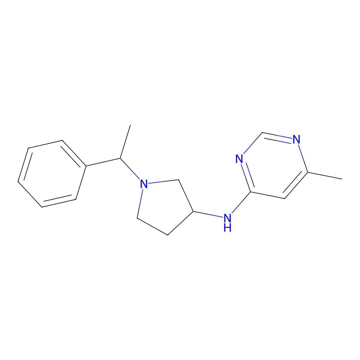 6-methyl-N-[1-(1-phenylethyl)pyrrolidin-3-yl]pyrimidin-4-amine molecular structure, CAS 2391440-50-7
