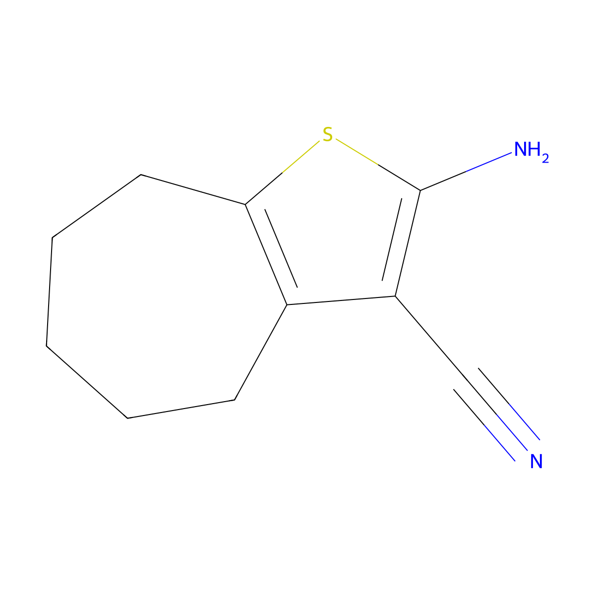 2-amino-4H,5H,6H,7H,8H-cyclohepta(b)thiophene-3-carbonitrile molecular structure, CAS 23917-22-8