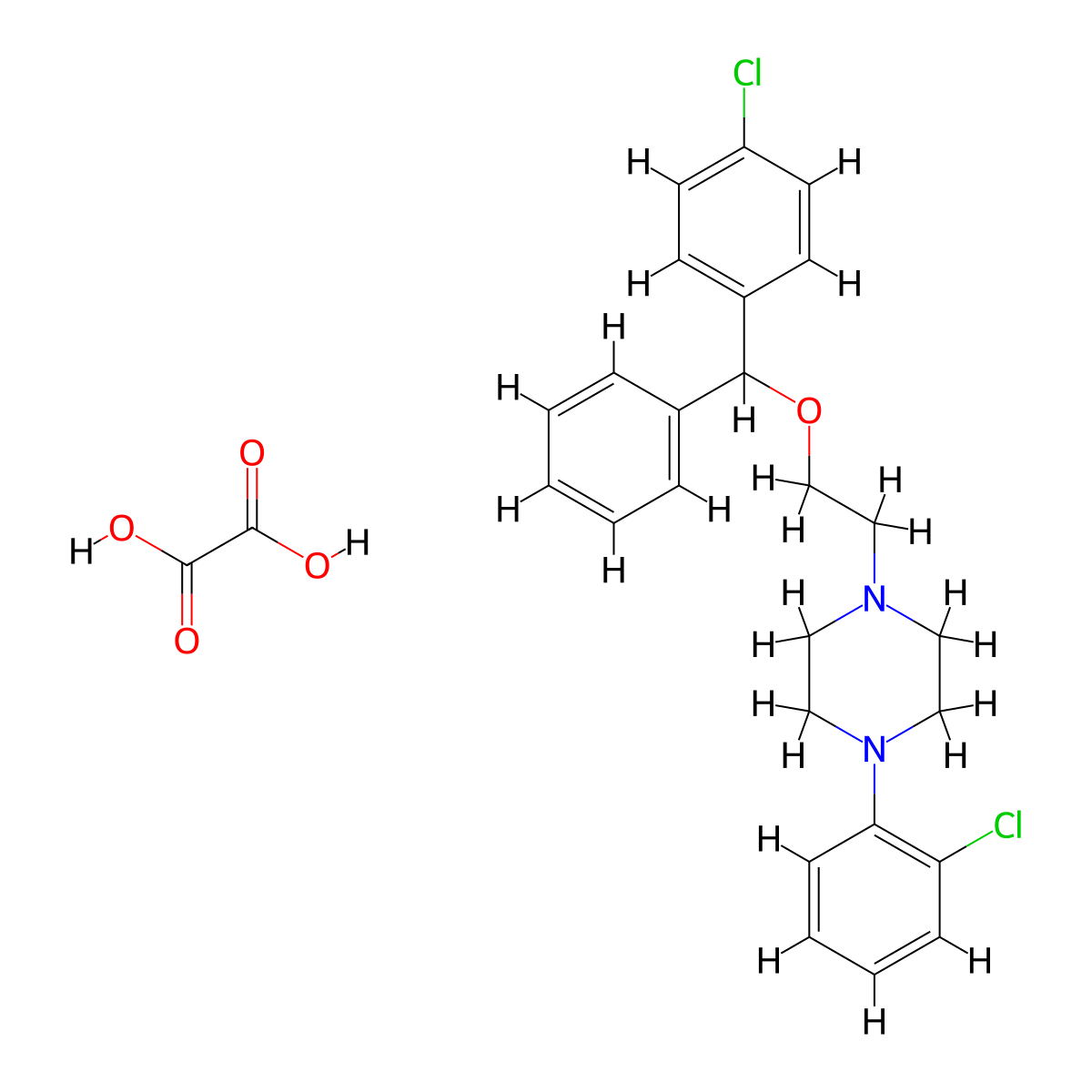 Piperazine, 1-(o-chlorophenyl)-4-(2-(alpha-(p-chlorophenyl)benzyloxy)ethyl)-, oxalate molecular structure, CAS 23917-54-6