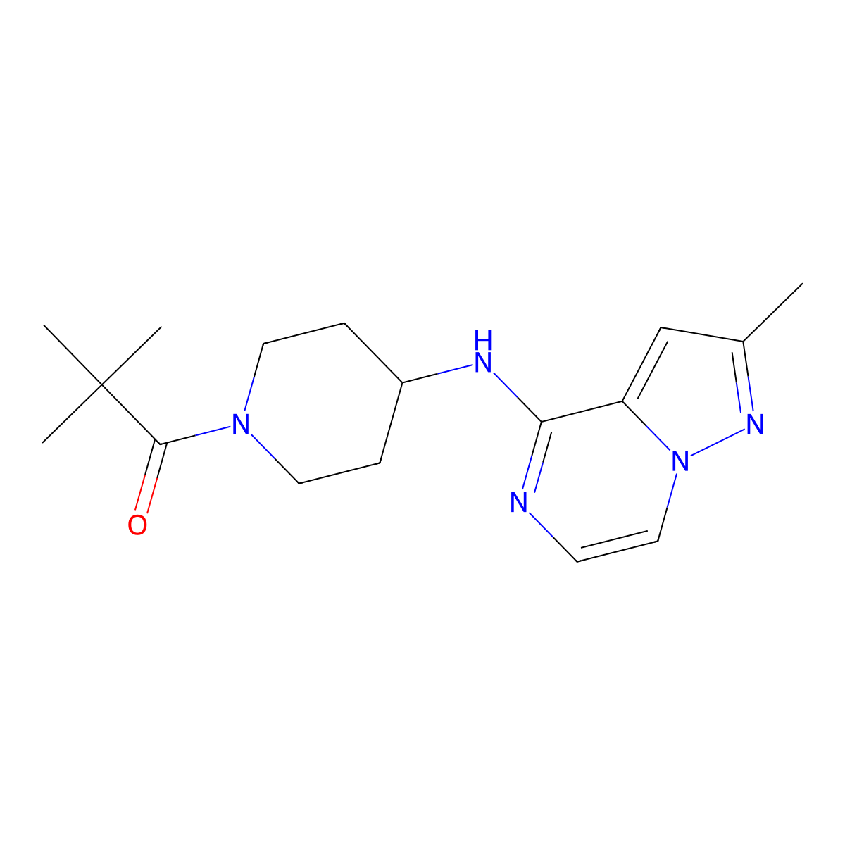 2,2-Dimethyl-1-[4-({2-methylpyrazolo[1,5-a]pyrazin-4-yl}amino)piperidin-1-yl]propan-1-one molecular structure, CAS 2391813-67-3