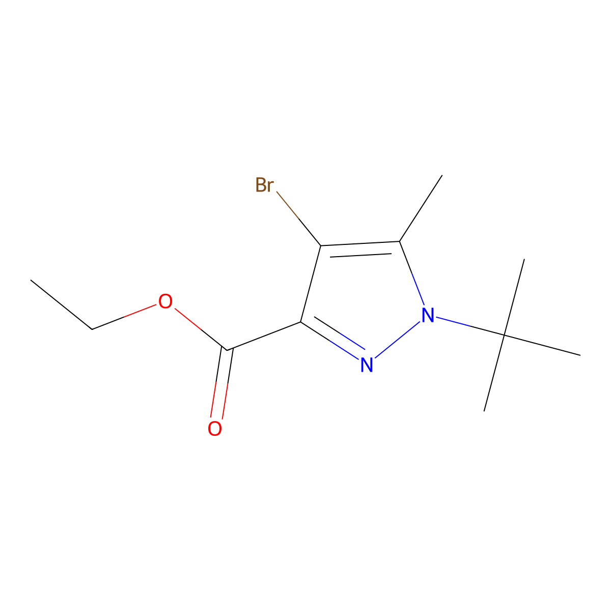 Ethyl 4-bromo-1-tert-butyl-5-methyl-1H-pyrazole-3-carboxylate molecular structure, CAS 2391987-03-2