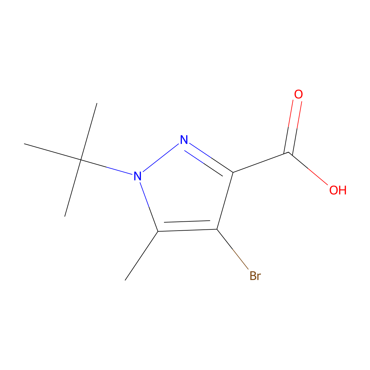 4-Bromo-1-tert-butyl-5-methyl-1H-pyrazole-3-carboxylic acid molecular structure, CAS 2391987-04-3