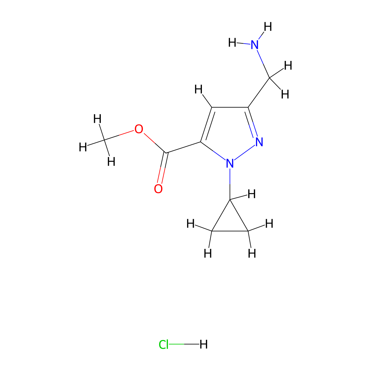 Methyl 5-(aminomethyl)-2-cyclopropyl-pyraZole-3-carboxylate hydrochloride molecular structure, CAS 2391987-08-7