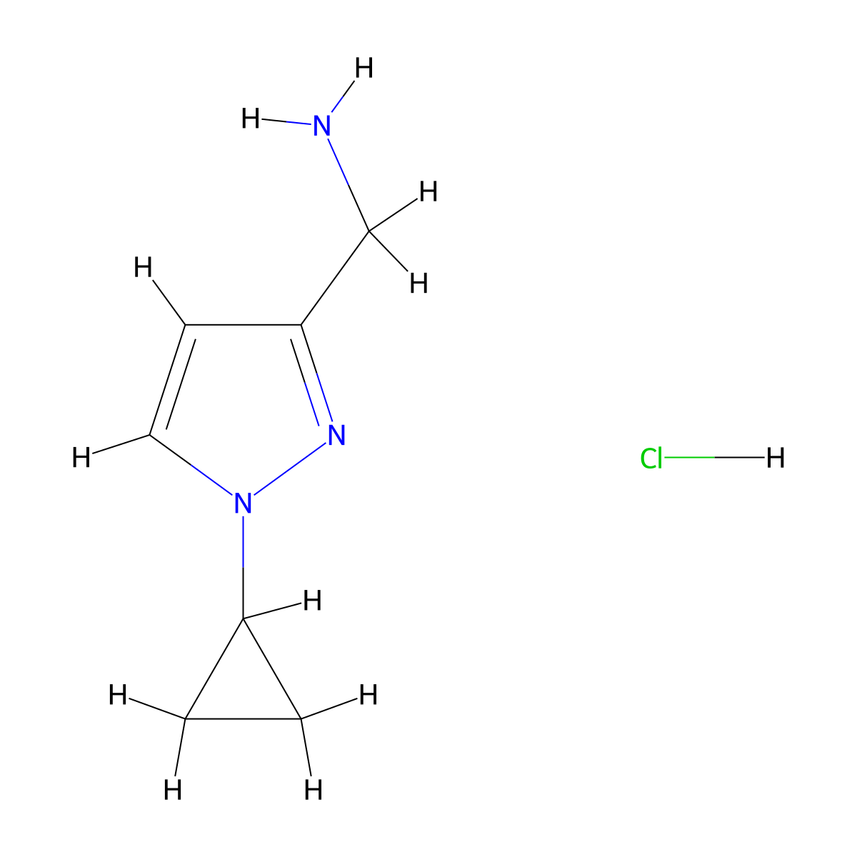 (1-Cyclopropyl-1H-pyrazol-3-yl)methanamine hydrochloride molecular structure, CAS 2391987-09-8