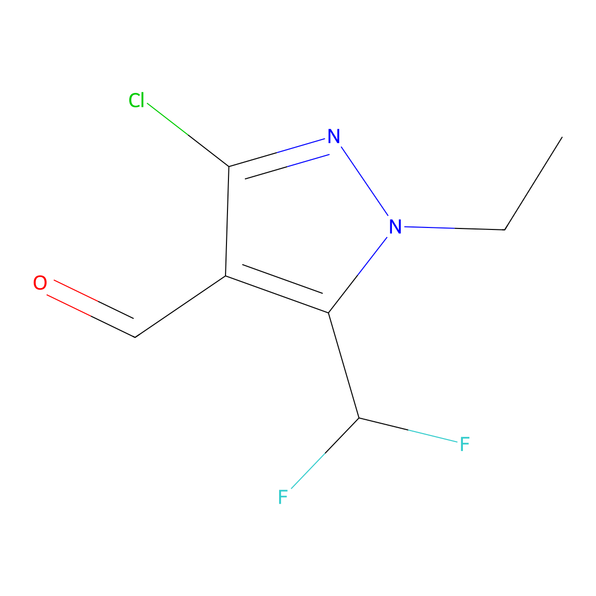 3-Chloro-5-(difluoromethyl)-1-ethyl-pyrazole-4-carbaldehyde molecular structure, CAS 2392024-60-9