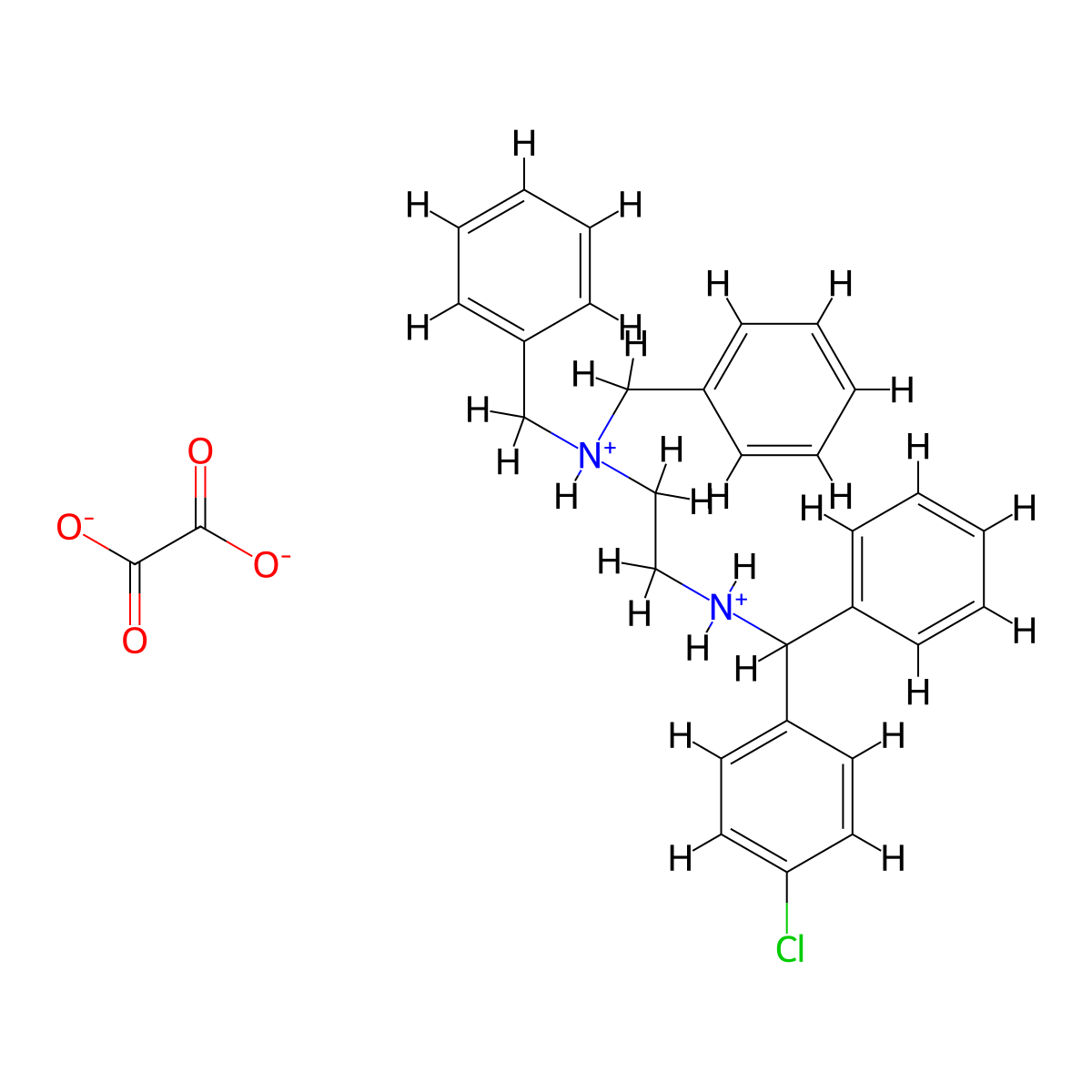 Ethylenediamine, N-(alpha-(p-chlorophenyl)benzyl)-N',N'-dibenzyl-, oxalate molecular structure, CAS 23921-06-4