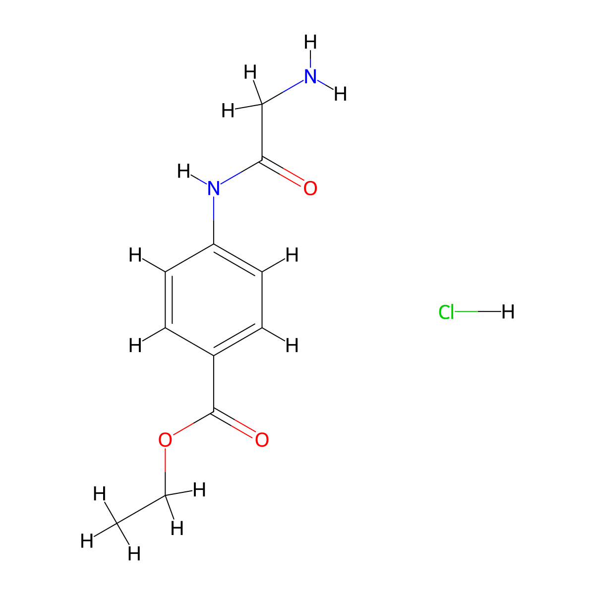 Benzoic acid, 4-((2-aminoacetyl)amino)-, ethyl ester, hydrochloride (1:1) molecular structure, CAS 23923-66-2