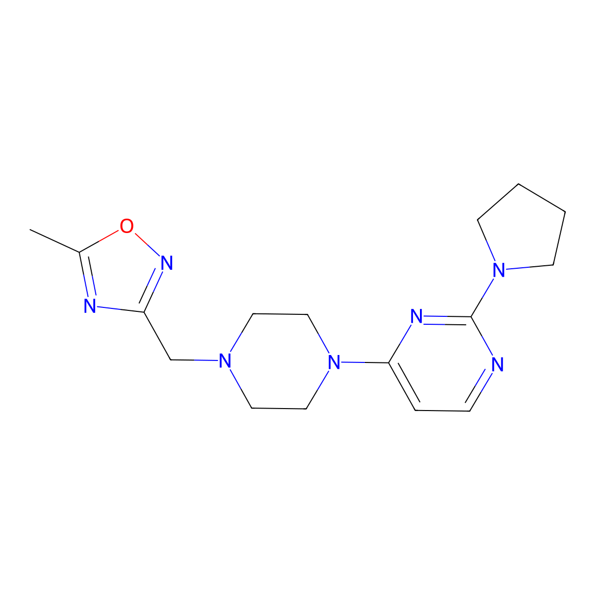 4-{4-[(5-Methyl-1,2,4-oxadiazol-3-yl)methyl]piperazin-1-yl}-2-(pyrrolidin-1-yl)pyrimidine molecular structure, CAS 2392573-16-7