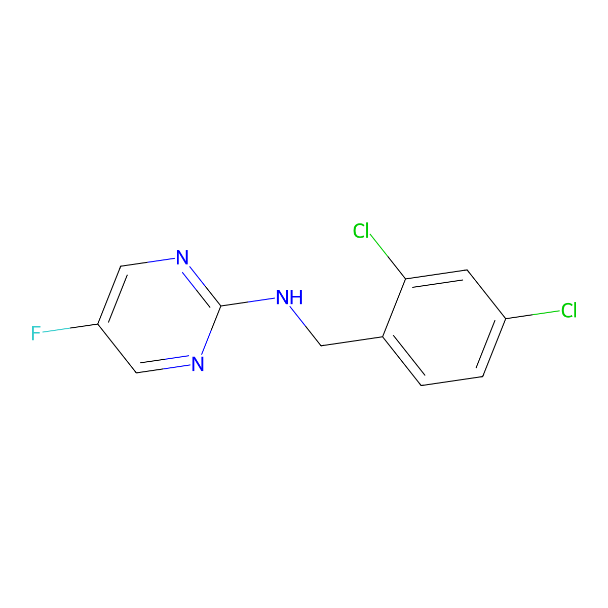 N-[(2,4-dichlorophenyl)methyl]-5-fluoropyrimidin-2-amine molecular structure, CAS 2392689-06-2