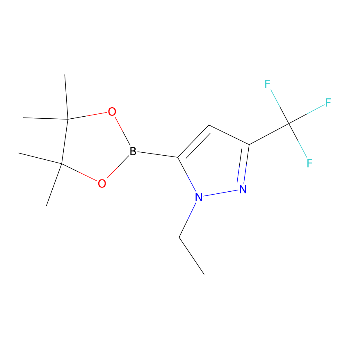 1-ethyl-5-(tetramethyl-1,3,2-dioxaborolan-2-yl)-3-(trifluoromethyl)-1H-pyrazole molecular structure, CAS 2392928-61-7