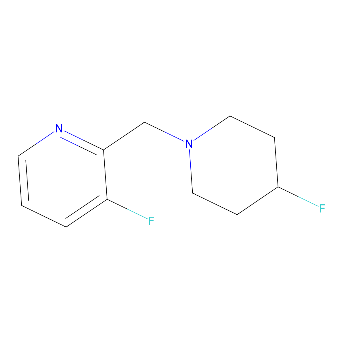 3-Fluoro-2-[(4-fluoropiperidin-1-yl)methyl]pyridine molecular structure, CAS 2393133-55-4
