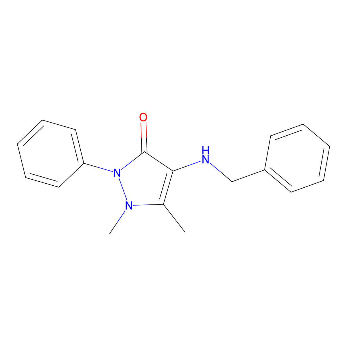 4-(Benzylamino)-1,5-dimethyl-2-phenyl-1,2-dihydro-3H-pyrazol-3-one molecular structure, CAS 23934-85-2