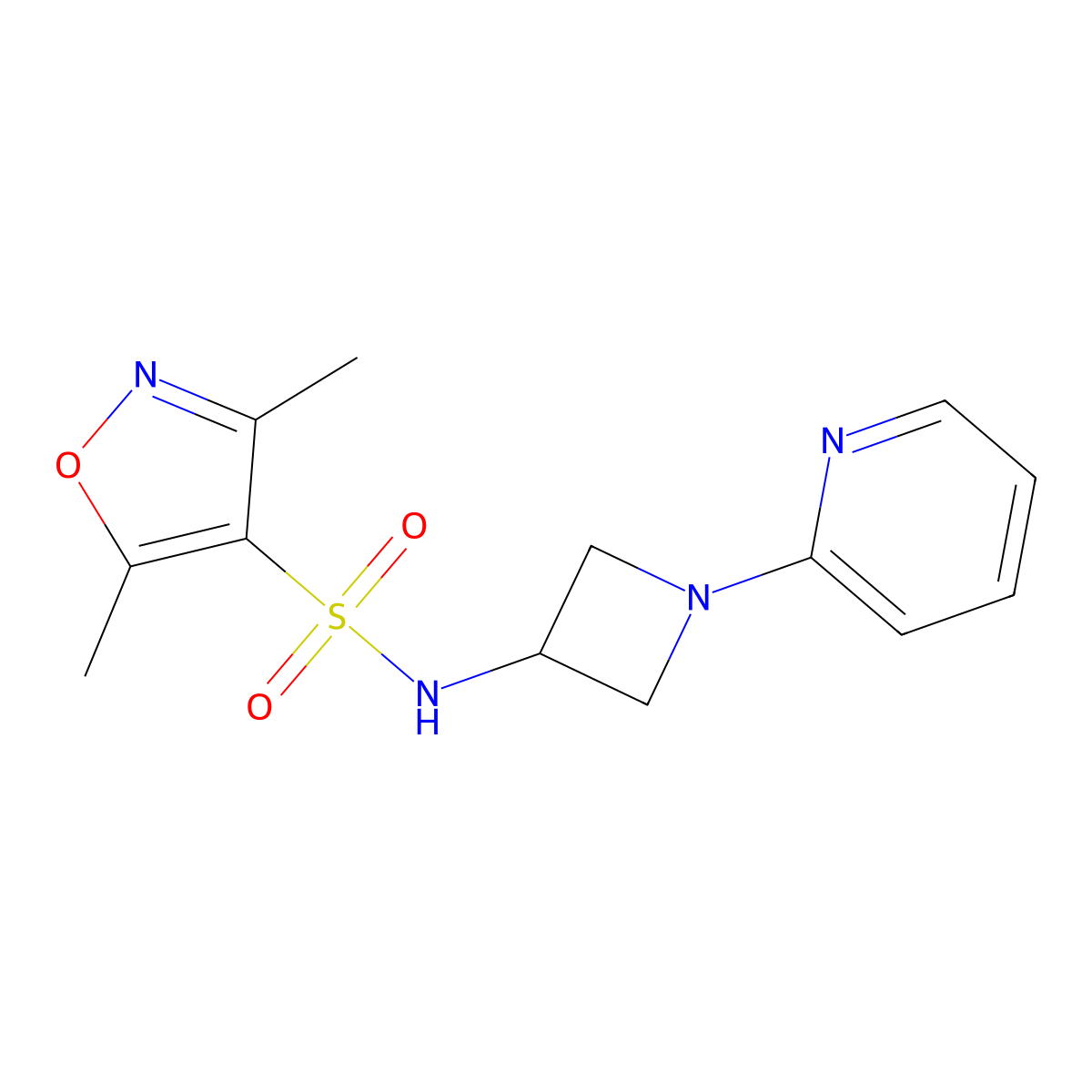 3,5-dimethyl-N-[1-(pyridin-2-yl)azetidin-3-yl]-1,2-oxazole-4-sulfonamide molecular structure, CAS 2394294-95-0