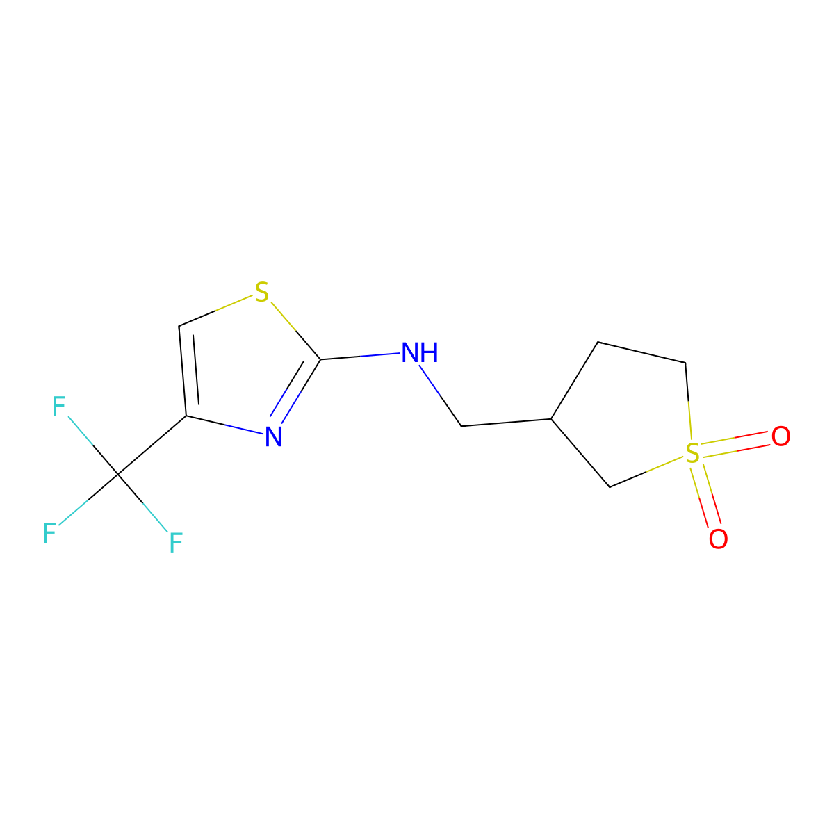 3-({[4-(Trifluoromethyl)-1,3-thiazol-2-yl]amino}methyl)-1lambda-thiolane-1,1-dione molecular structure, CAS 2394560-07-5