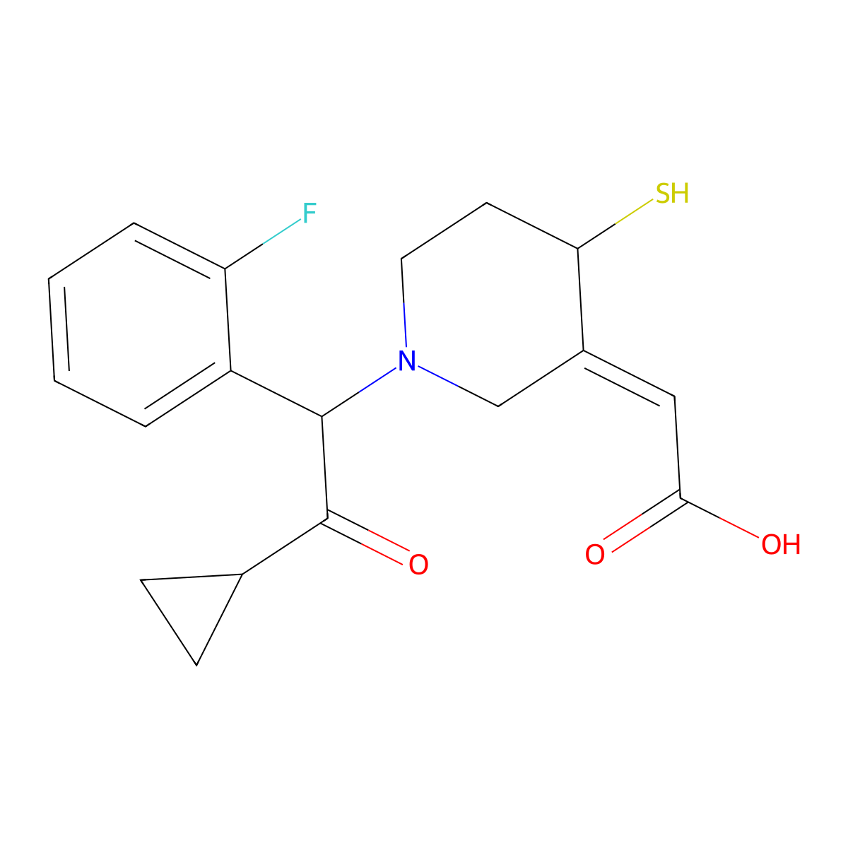 (Z)-2-(1-(2-cyclopropyl-1-(2-fluorophenyl)-2-oxoethyl)-4-mercaptopiperidin-3-ylidene)acetic acid molecular structure, CAS 239466-74-1