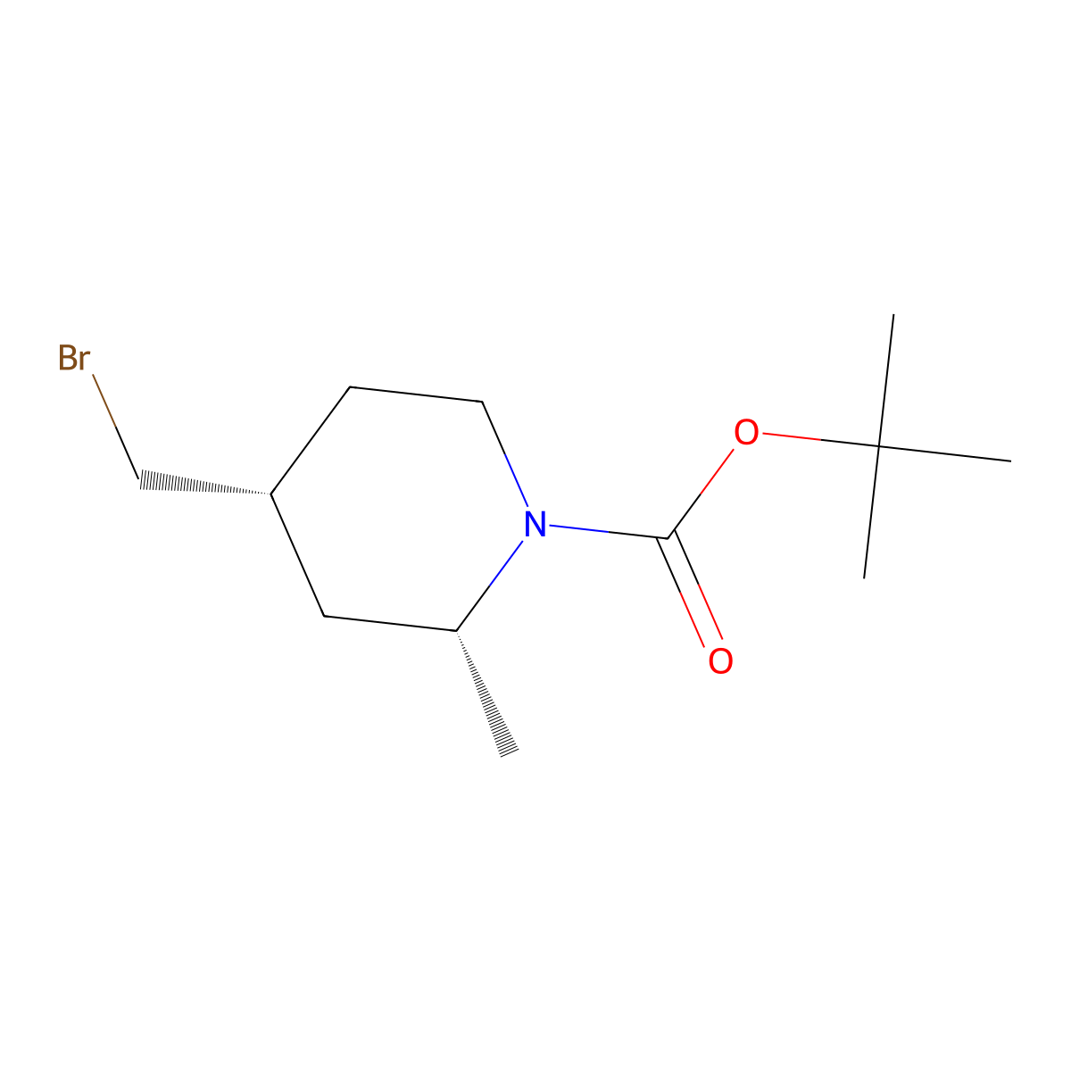 rac-tert-butyl (2R,4R)-4-(bromomethyl)-2-methylpiperidine-1-carboxylate molecular structure, CAS 2394776-89-5