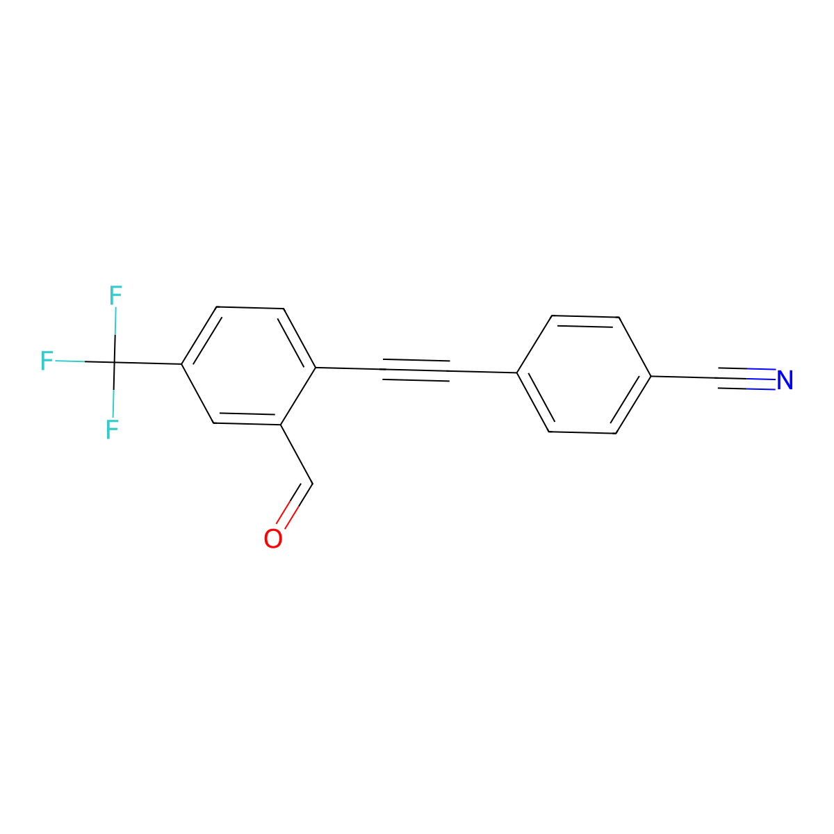 4-{2-[2-Formyl-4-(trifluoromethyl)phenyl]ethynyl}benzonitrile molecular structure, CAS 2394924-35-5