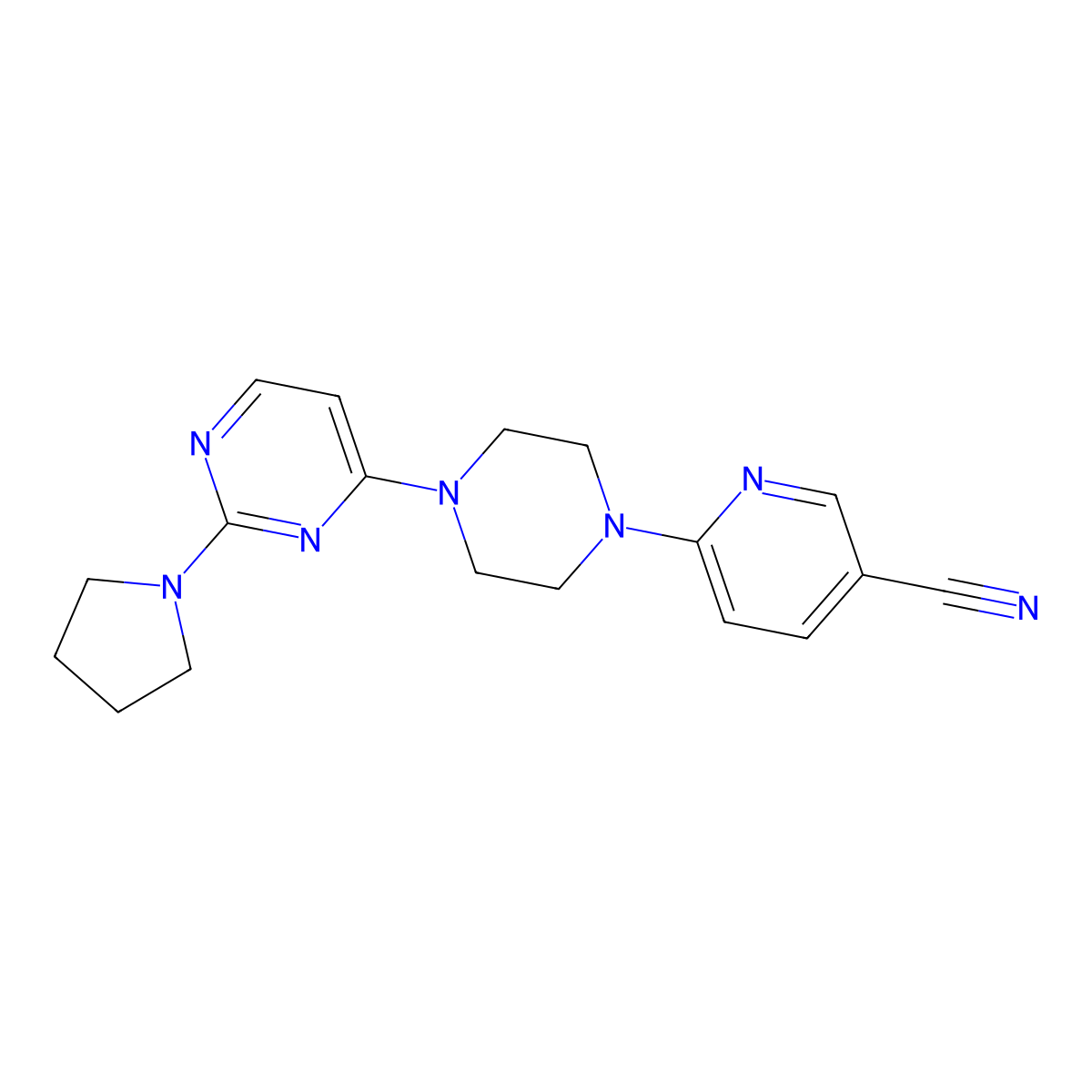 6-{4-[2-(Pyrrolidin-1-yl)pyrimidin-4-yl]piperazin-1-yl}pyridine-3-carbonitrile molecular structure, CAS 2395752-51-7