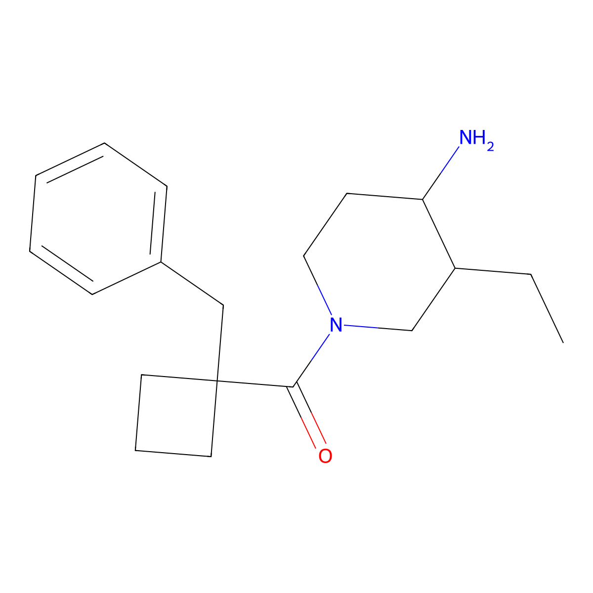 1-(1-Benzylcyclobutanecarbonyl)-3-ethylpiperidin-4-amine molecular structure, CAS 2395877-01-5