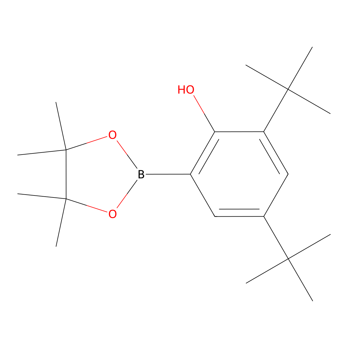 2,4-DI-Tert-butyl-6-(4,4,5,5-tetramethyl-1,3,2-dioxaborolan-2-YL)phenol molecular structure, CAS 2395899-36-0