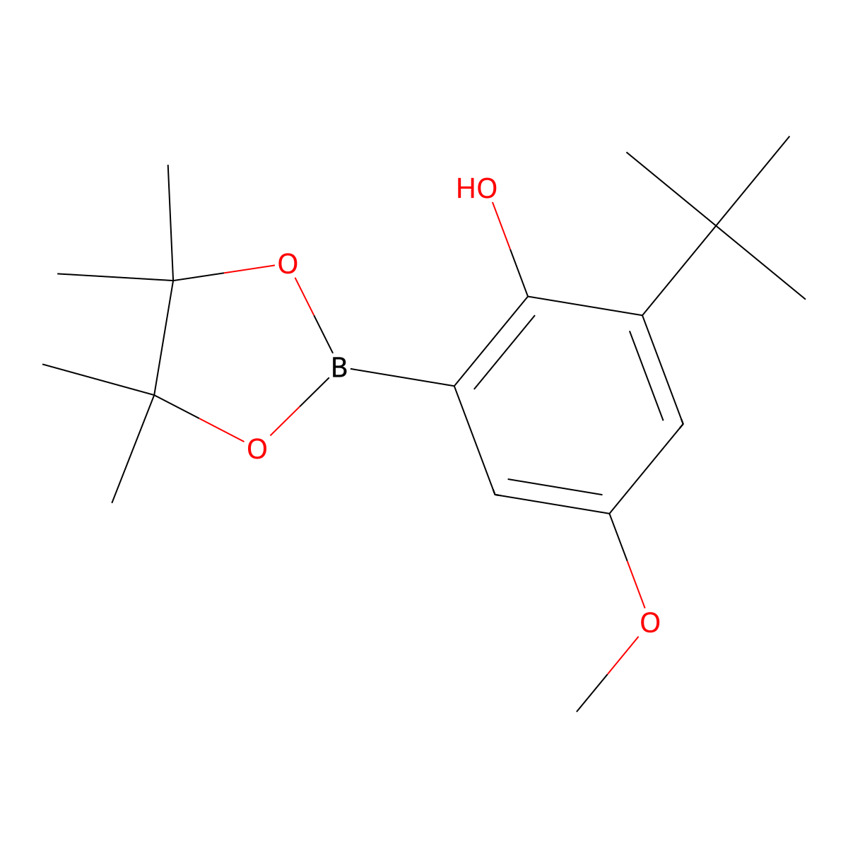 2-(1,1-Dimethylethyl)-4-methoxy-6-(4,4,5,5-tetramethyl-1,3,2-dioxaborolan-2-yl)phenol molecular structure, CAS 2395899-37-1