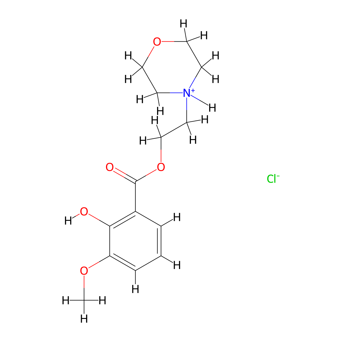 2-(Morpholin-4-yl)ethyl 2-hydroxy-3-methoxybenzoate--hydrogen chloride (1/1) molecular structure, CAS 23959-15-1
