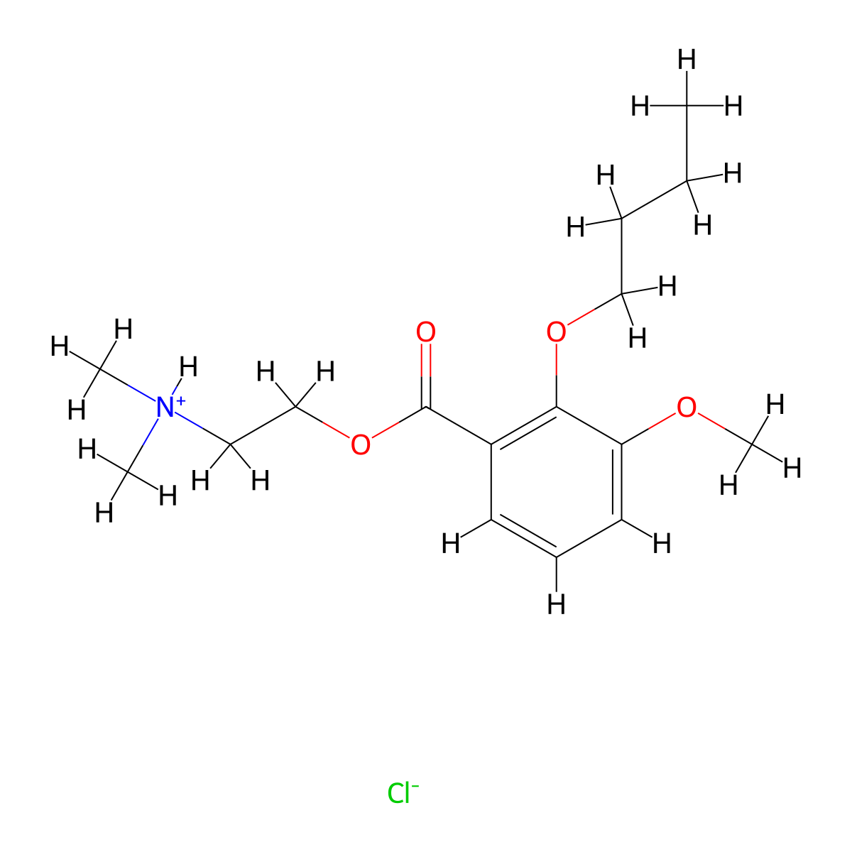 2-(Dimethylamino)ethyl 2-butoxy-3-methoxybenzoate--hydrogen chloride (1/1) molecular structure, CAS 23959-17-3