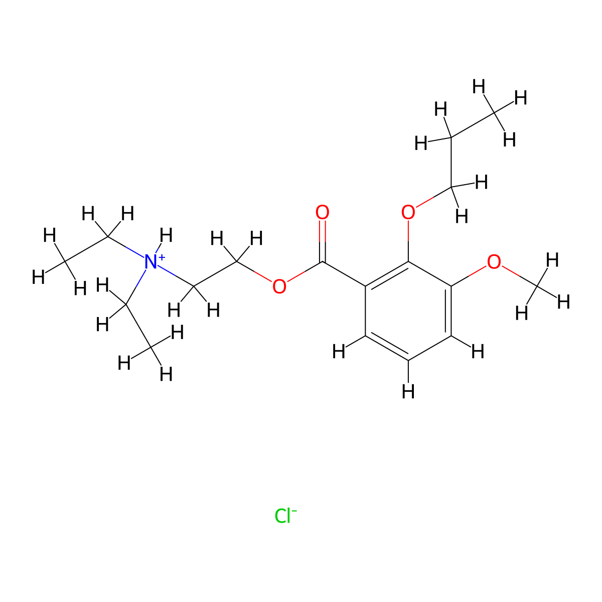 2-(Diethylamino)ethyl 3-methoxy-2-propoxybenzoate--hydrogen chloride (1/1) molecular structure, CAS 23959-22-0