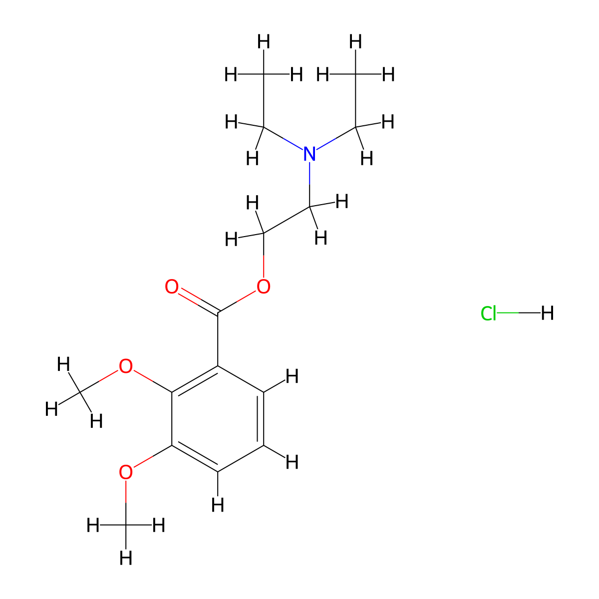 2-(Diethylamino)ethyl 2,3-dimethoxybenzoate--hydrogen chloride (1/1) molecular structure, CAS 23959-28-6