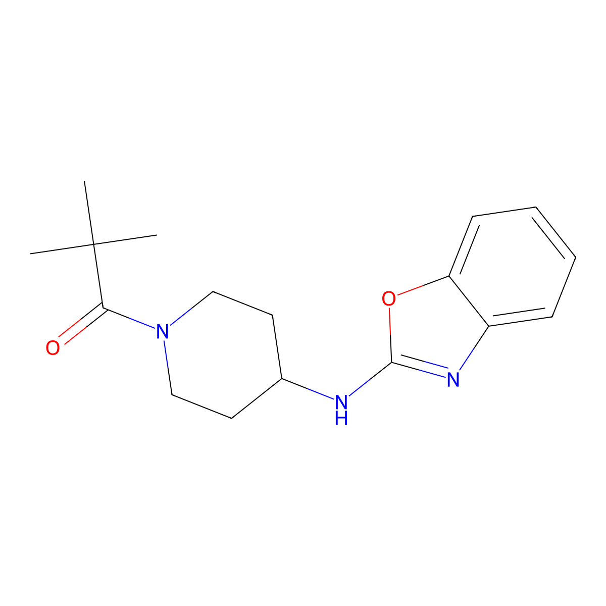 1-{4-[(1,3-Benzoxazol-2-yl)amino]piperidin-1-yl}-2,2-dimethylpropan-1-one molecular structure, CAS 2396035-16-6