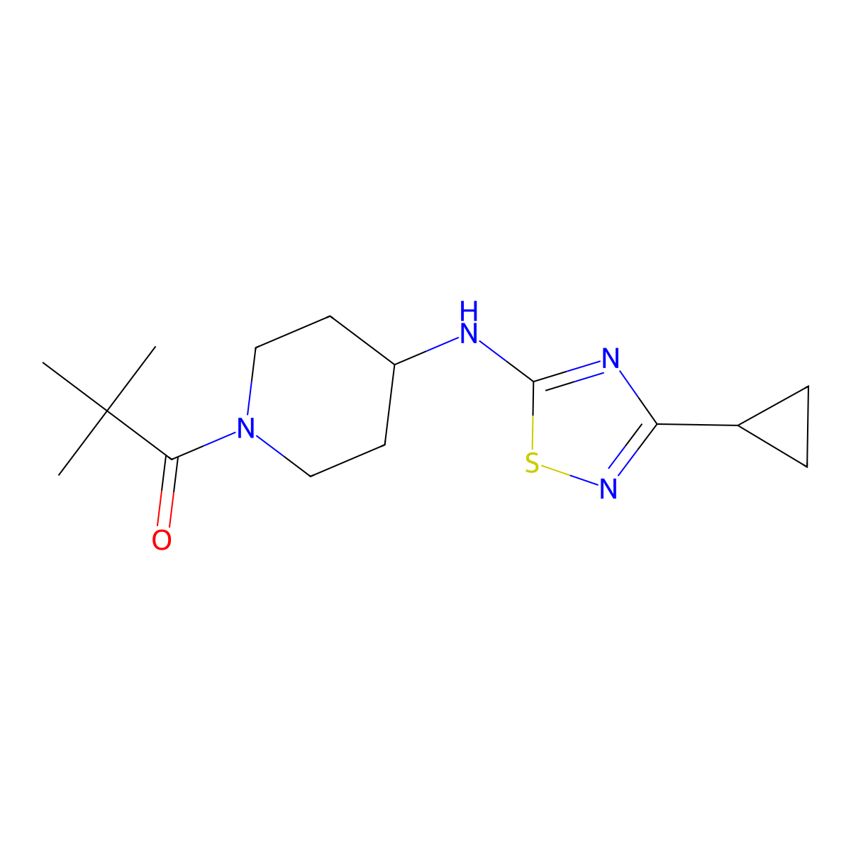 1-{4-[(3-Cyclopropyl-1,2,4-thiadiazol-5-yl)amino]piperidin-1-yl}-2,2-dimethylpropan-1-one molecular structure, CAS 2396045-93-3