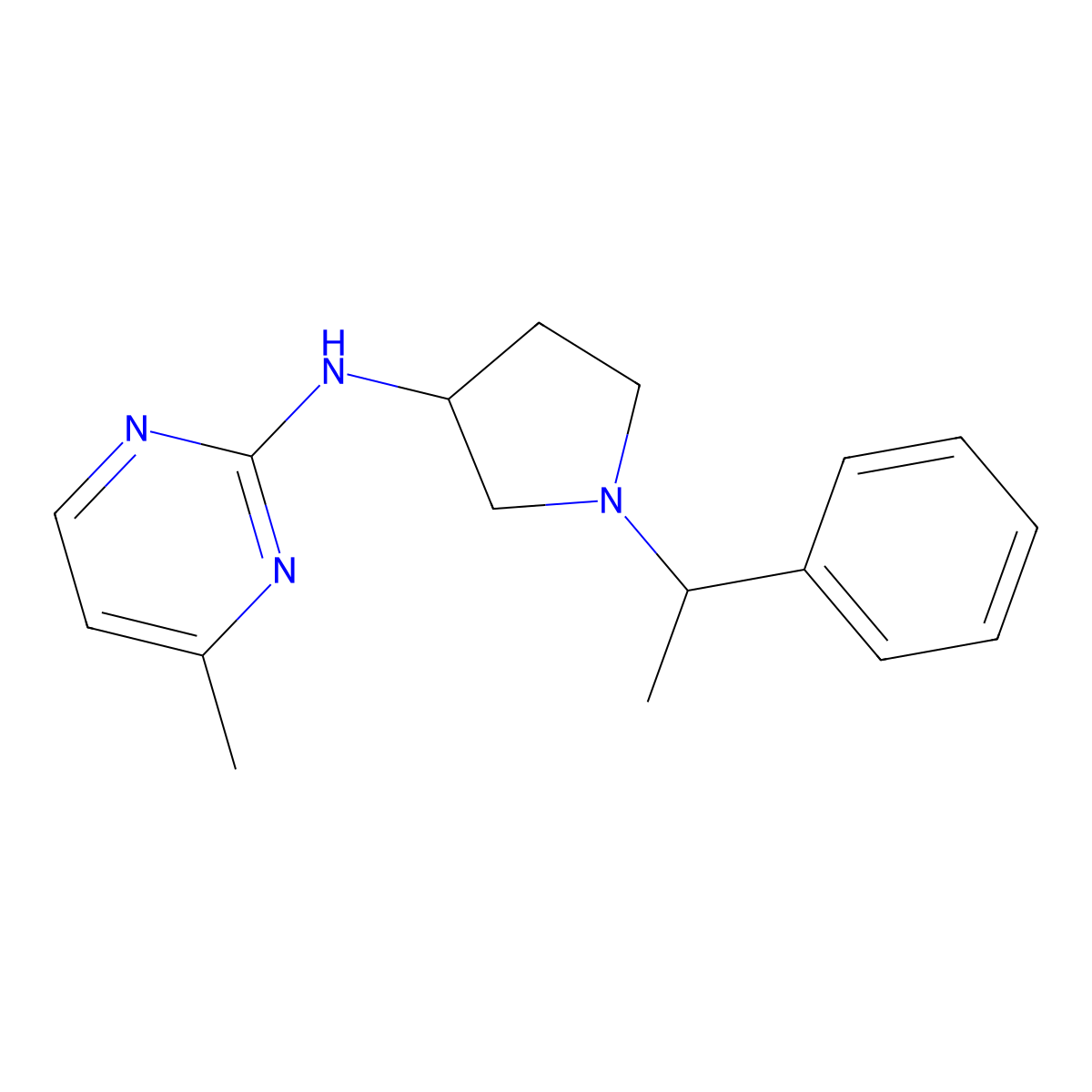 4-methyl-N-[1-(1-phenylethyl)pyrrolidin-3-yl]pyrimidin-2-amine molecular structure, CAS 2396333-77-8