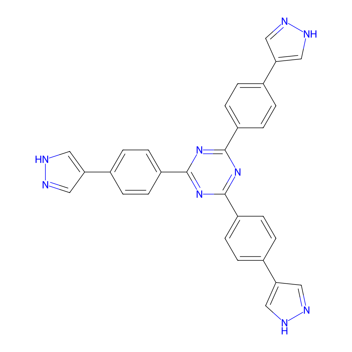 2,4,6-Tris(4-(1H-pyrazol-4-yl)phenyl)-1,3,5-triazine molecular structure, CAS 2396570-49-1