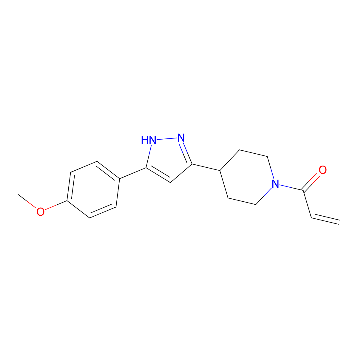 1-{4-[5-(4-methoxyphenyl)-1H-pyrazol-3-yl]piperidin-1-yl}prop-2-en-1-one molecular structure, CAS 2396580-12-2