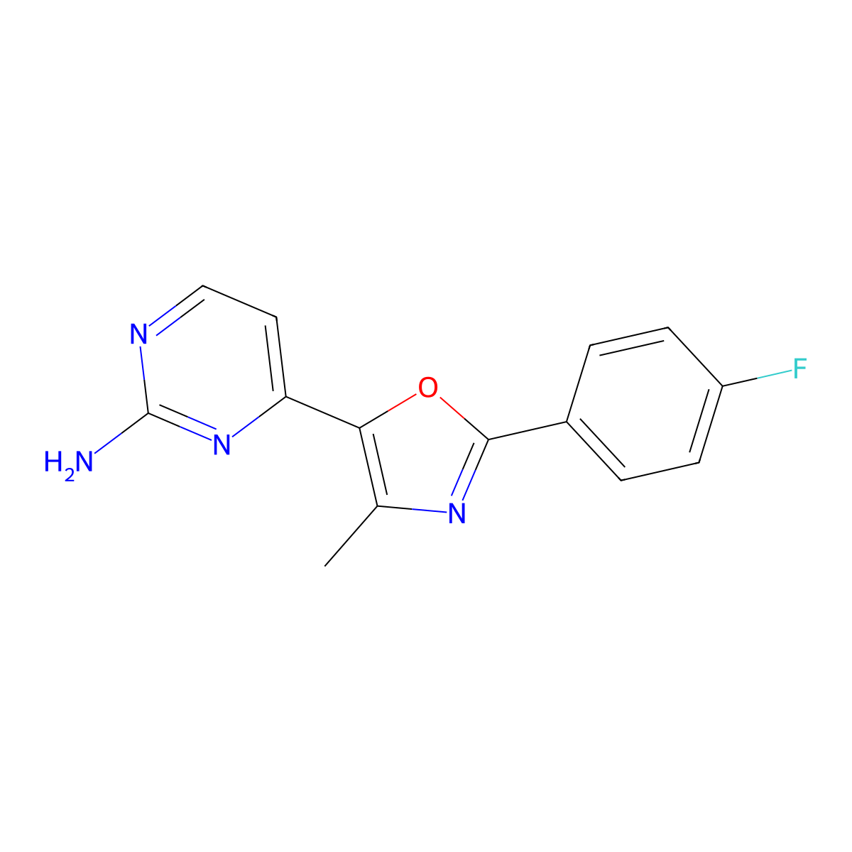 4-[2-(4-Fluorophenyl)-4-methyl-1,3-oxazol-5-yl]pyrimidin-2-amine molecular structure, CAS 2396580-13-3