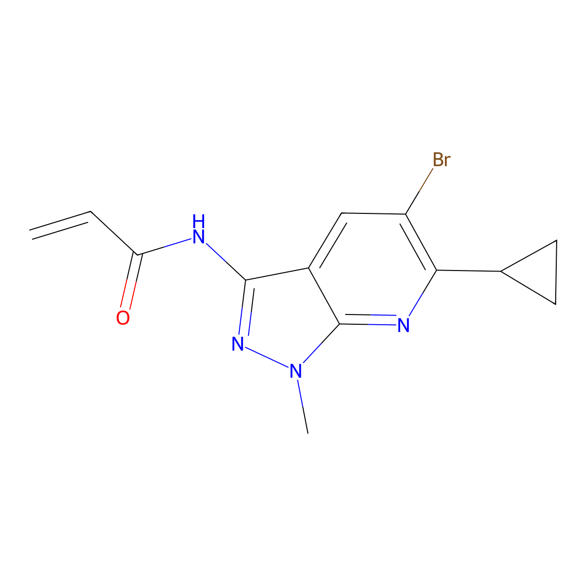 N-{5-bromo-6-cyclopropyl-1-methyl-1H-pyrazolo[3,4-b]pyridin-3-yl}prop-2-enamide molecular structure, CAS 2396580-25-7