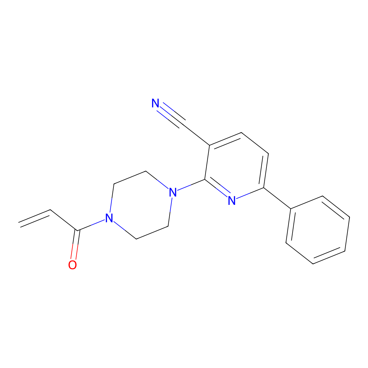 6-Phenyl-2-[4-(prop-2-enoyl)piperazin-1-yl]pyridine-3-carbonitrile molecular structure, CAS 2396580-45-1