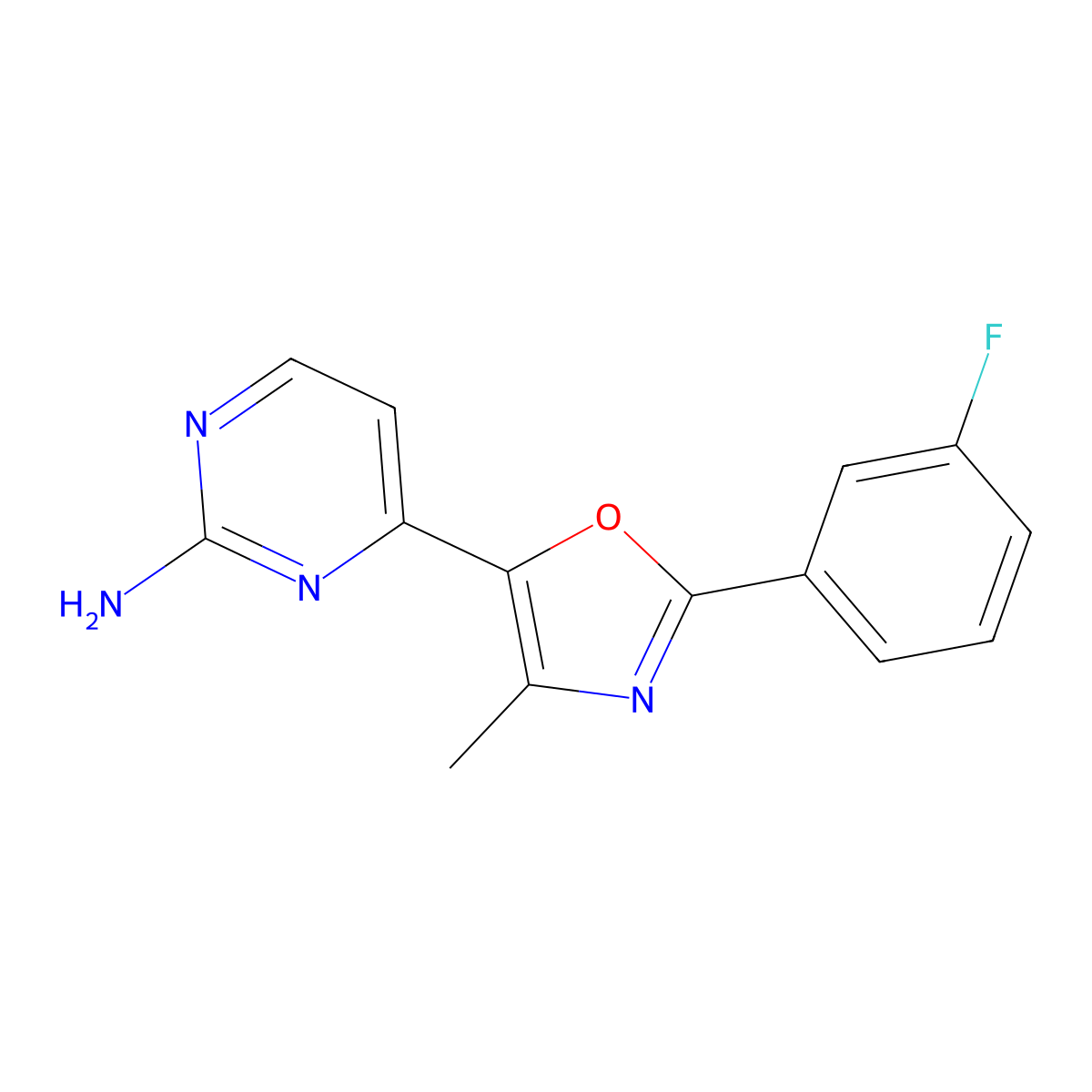 4-[2-(3-Fluorophenyl)-4-methyl-1,3-oxazol-5-yl]pyrimidin-2-amine molecular structure, CAS 2396580-49-5