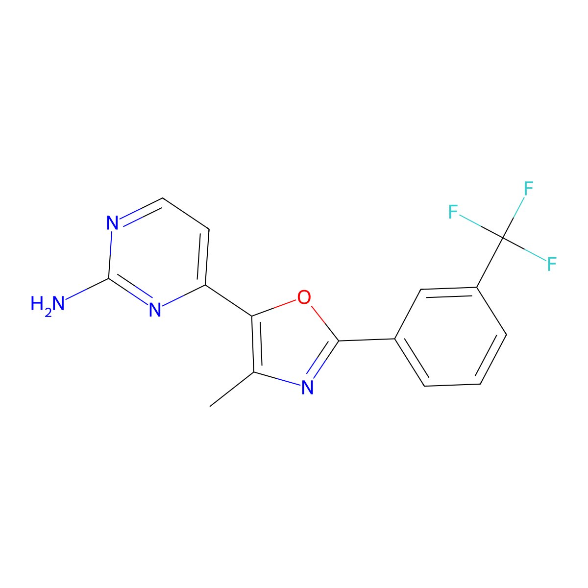 4-{4-Methyl-2-[3-(trifluoromethyl)phenyl]-1,3-oxazol-5-yl}pyrimidin-2-amine molecular structure, CAS 2396580-51-9