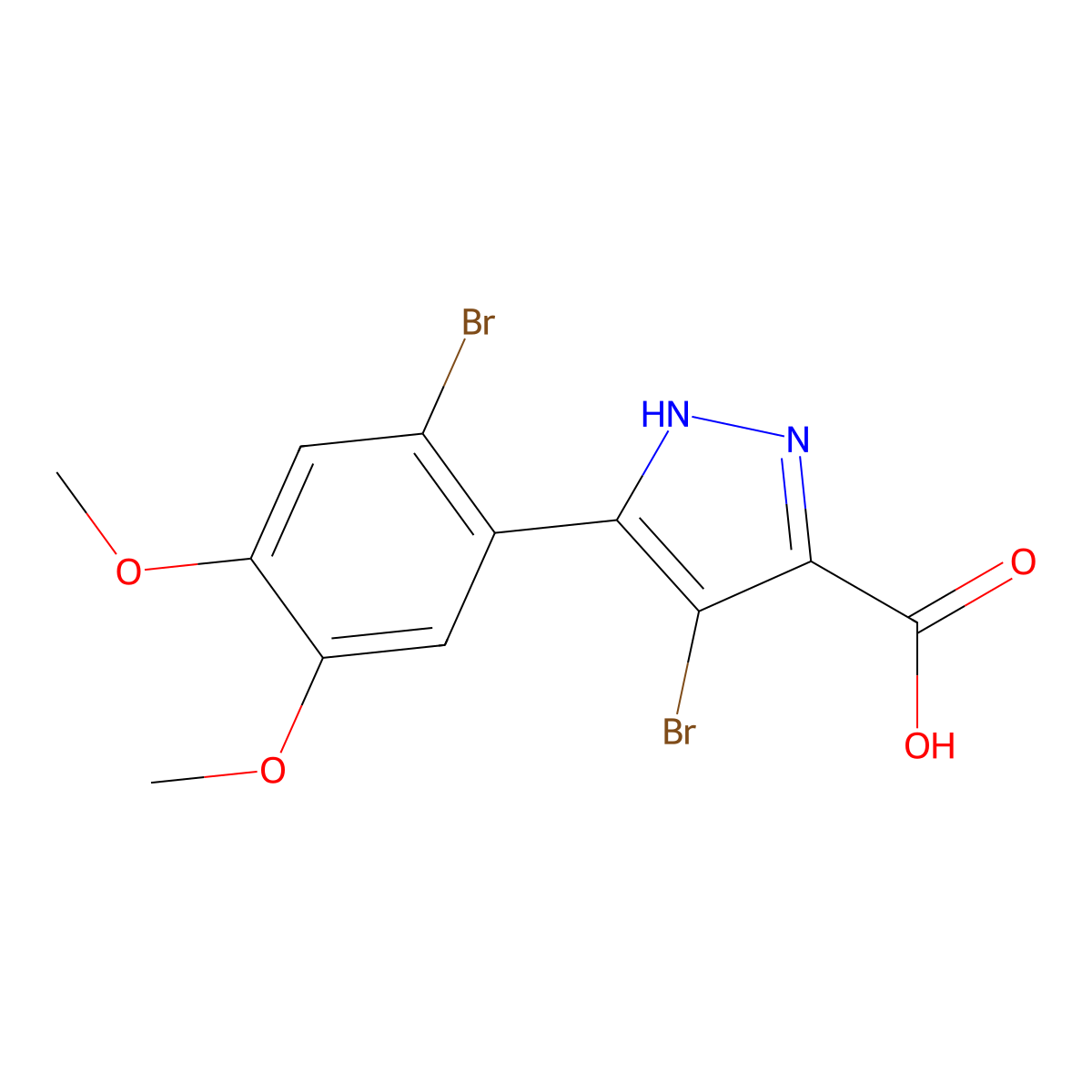 4-bromo-5-(2-bromo-4,5-dimethoxyphenyl)-1H-pyrazole-3-carboxylic acid molecular structure, CAS 2396581-29-4