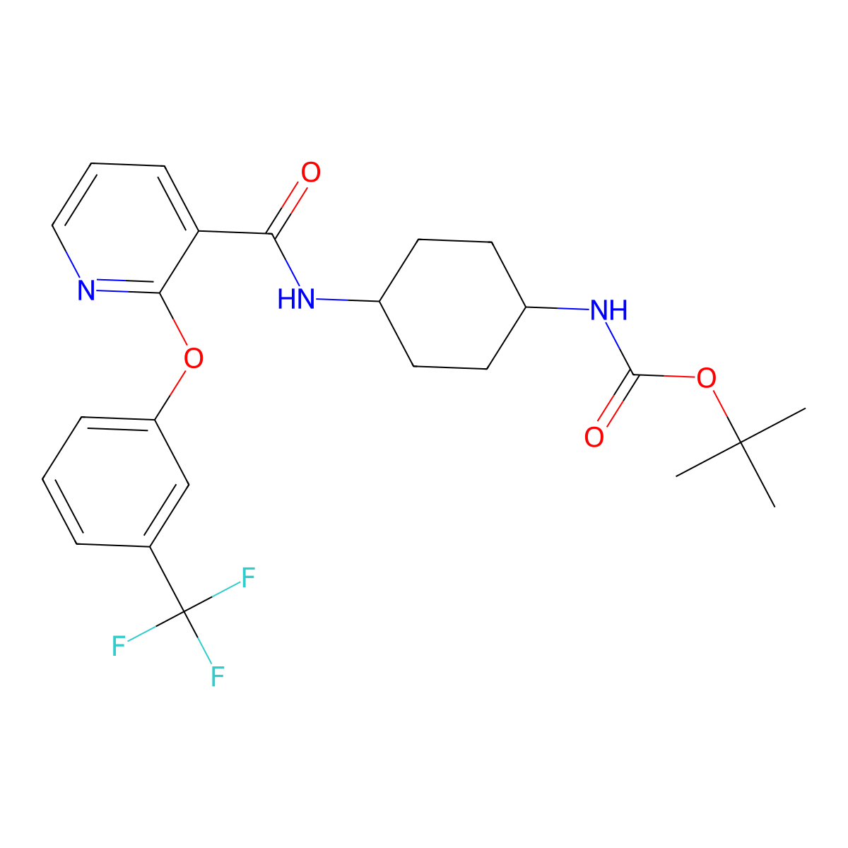 Tert-butyl N-[4-[[2-[3-(trifluoromethyl)phenoxy]pyridine-3-carbonyl]amino]cyclohexyl]carbamate molecular structure, CAS 2396581-44-3