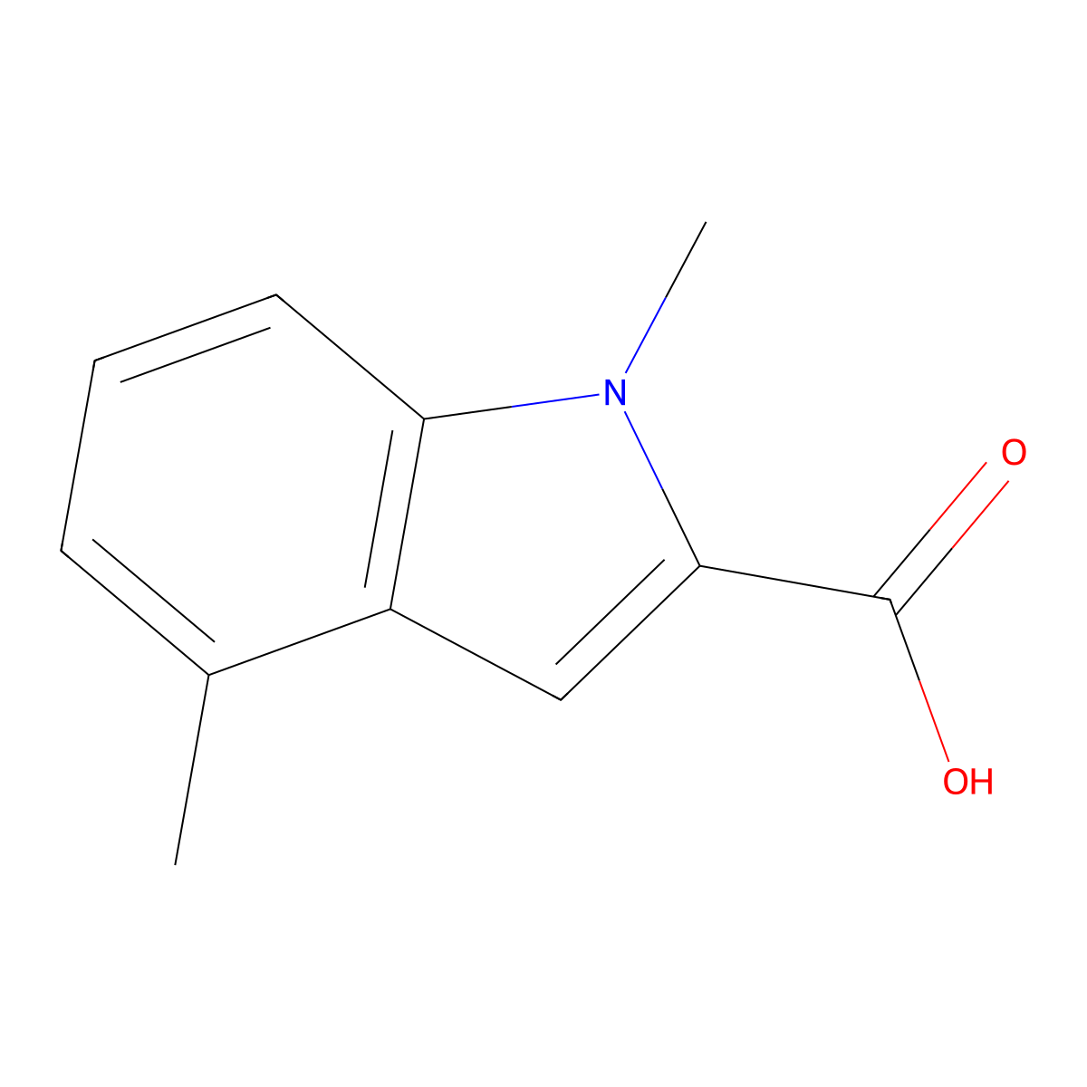 1,4-dimethyl-1H-indole-2-carboxylic acid molecular structure, CAS 23967-51-3