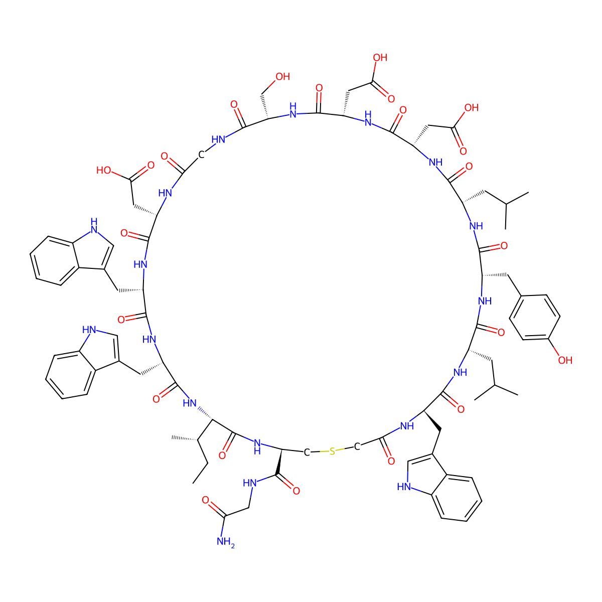 Ac(1)-D-Trp-Leu-Tyr-Leu-Asp-Asp-Ser-Gly-Asp-Trp-Trp-Ile-Cys(1)-Gly-NH2 molecular structure, CAS 2396736-46-0