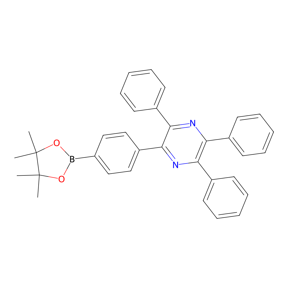 2,3,5-Triphenyl-6-(4-(4,4,5,5-tetramethyl-1,3,2-dioxaborolan-2-yl)phenyl)pyrazine molecular structure, CAS 2396743-57-8