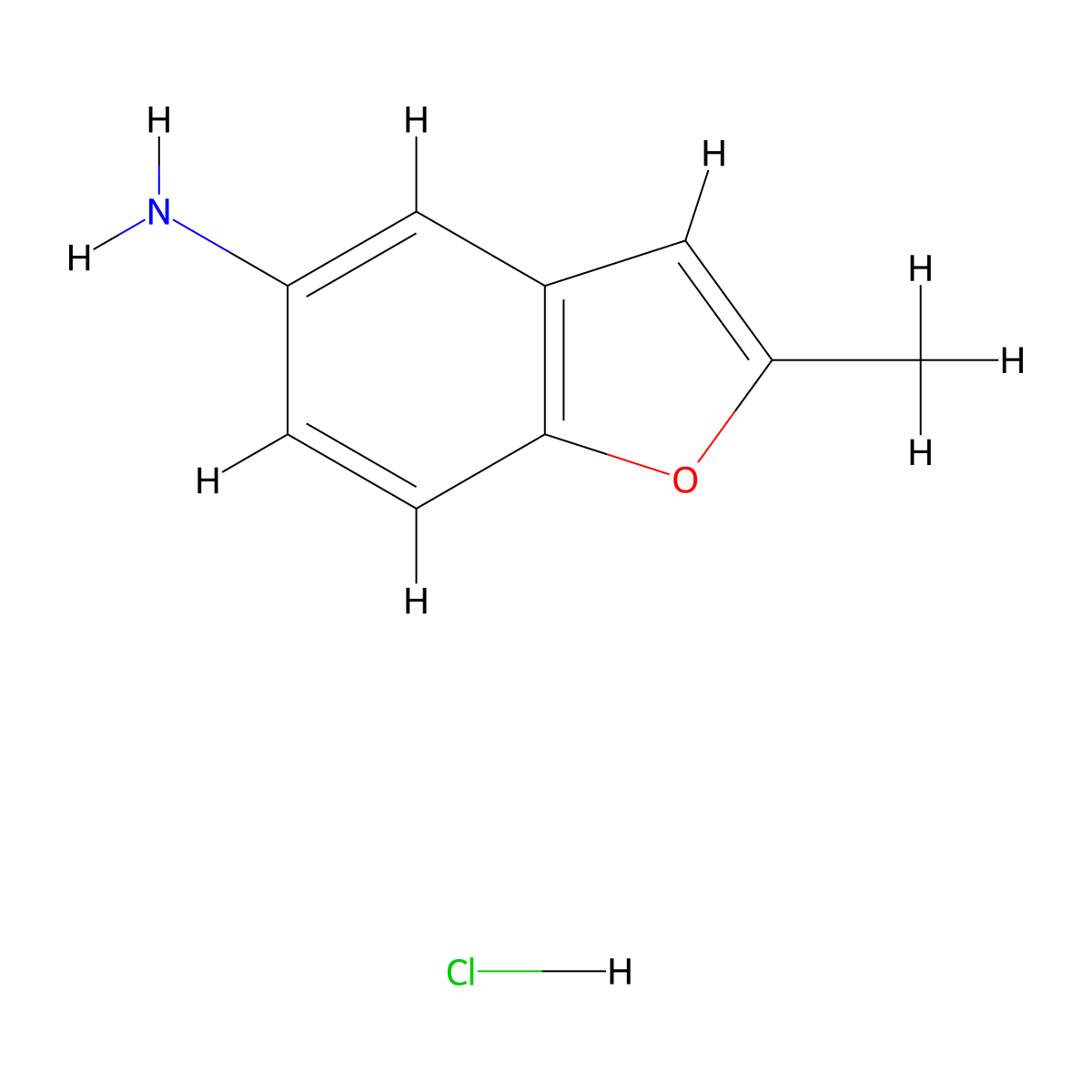 2-Methyl-1-benzofuran-5-amine--hydrogen chloride (1/1) molecular structure, CAS 23968-37-8