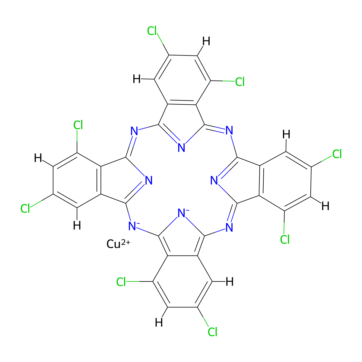 Copper, (1,3,8,10,15,17,22,24-octachloro-29H,31H-phthalocyaninato(2-)-kappaN29,kappaN30,kappaN31,kappaN32)-, (SP-4-1)- molecular structure, CAS 23970-06-1