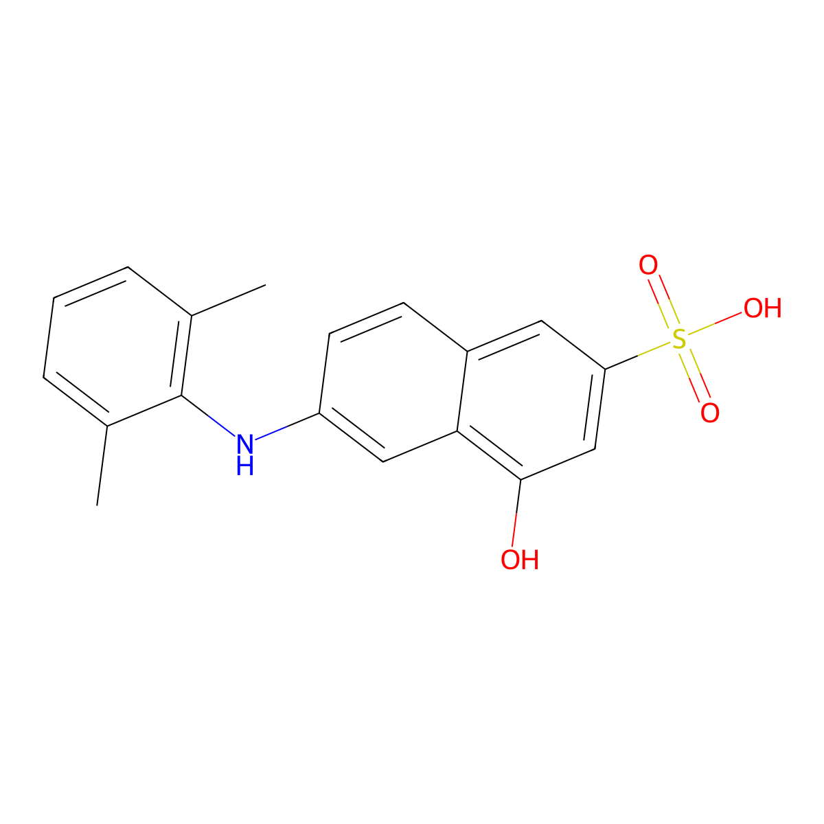 2-Naphthalenesulfonic acid, 6-((2,6-dimethylphenyl)amino)-4-hydroxy- molecular structure, CAS 23973-67-3