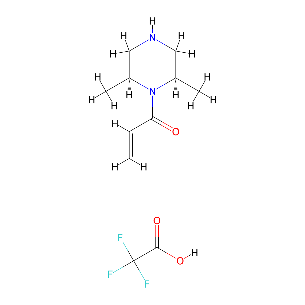 1-[(2R,6S)-2,6-dimethylpiperazin-1-yl]prop-2-en-1-one; trifluoroacetic acid molecular structure, CAS 2397624-14-3