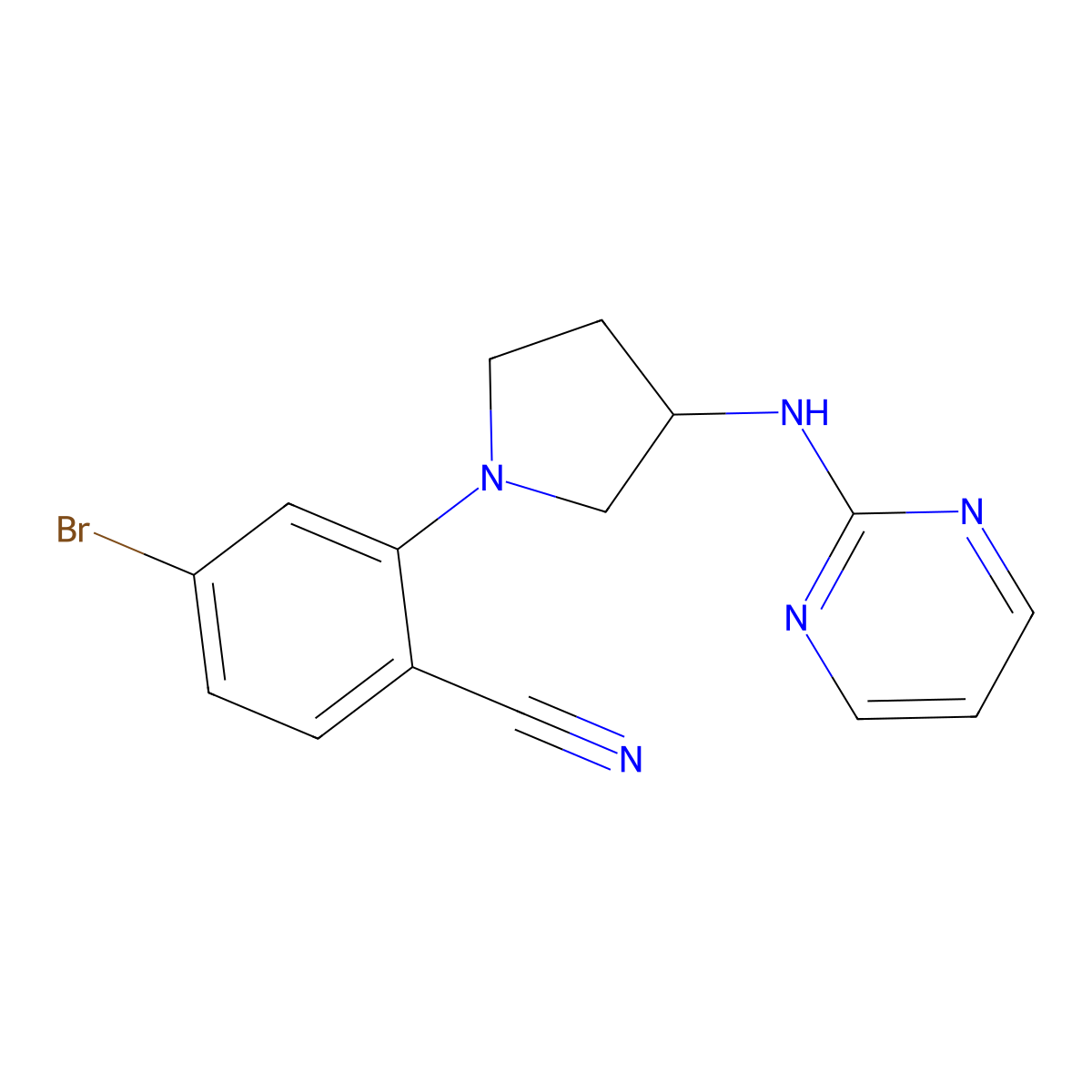 4-Bromo-2-{3-[(pyrimidin-2-yl)amino]pyrrolidin-1-yl}benzonitrile molecular structure, CAS 2399289-54-2